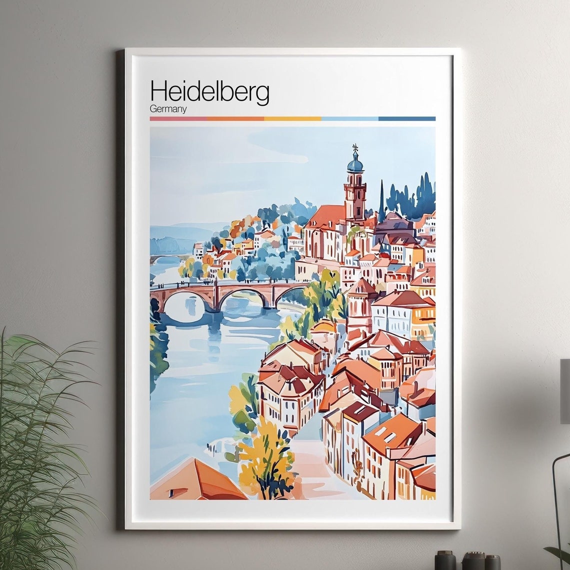 Heidelberg Print Soft Colors Travel Poster Colourful Wall Art Germany City Decor