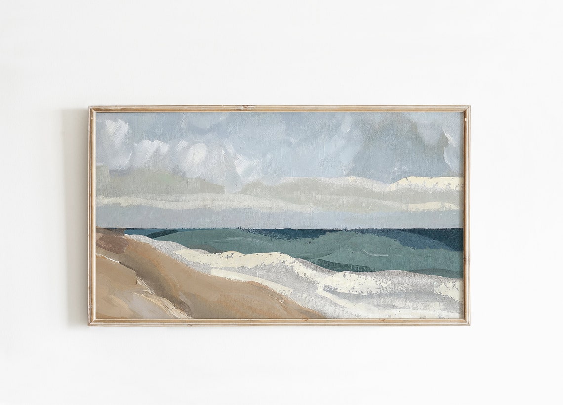 Tranquil Abstract Beach Waves Blue Gray Modern Coastal Art Poster - Image 2