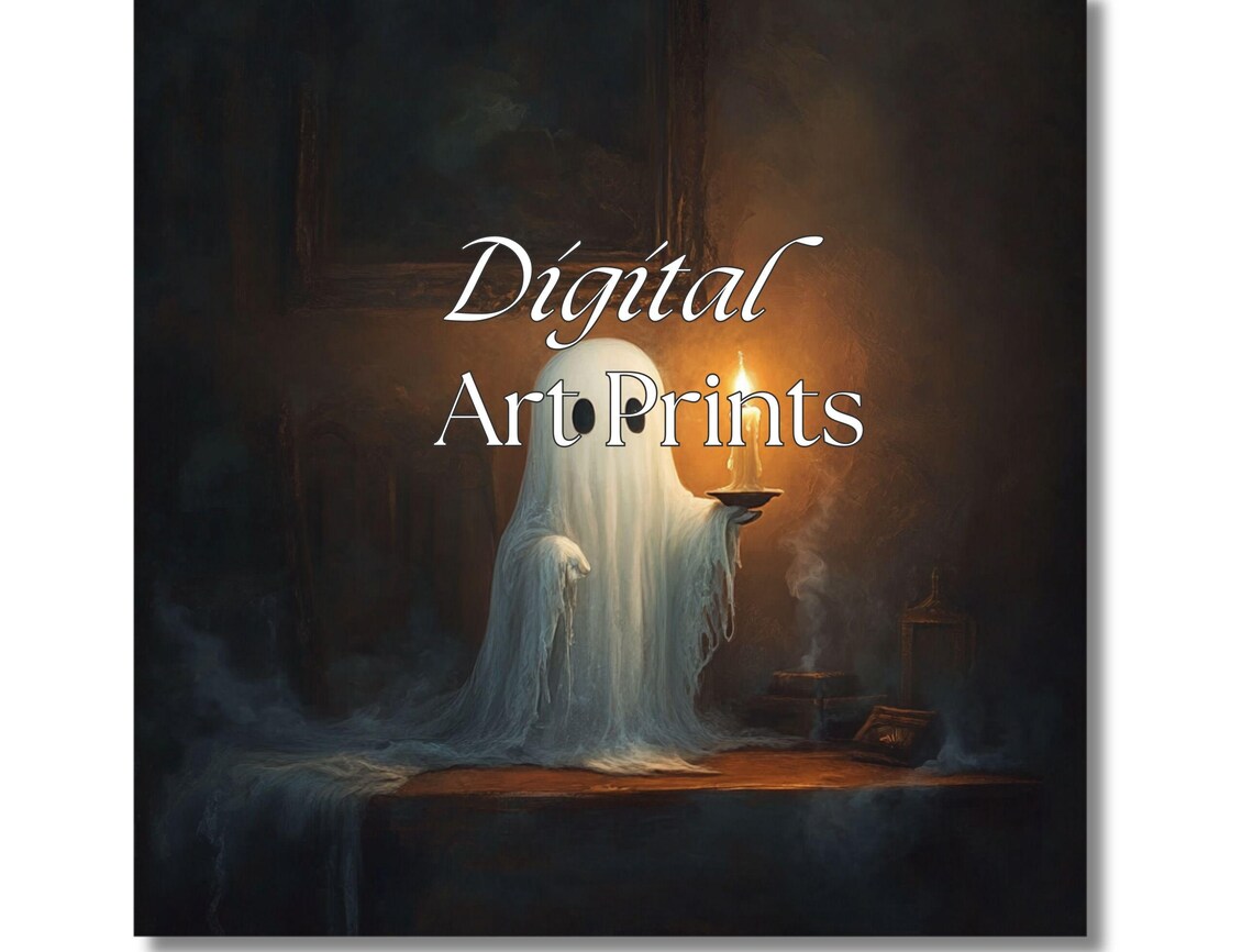 Adorable Cute Ghost Holding Candle Dark Room Halloween Spooky Poster - Image 2