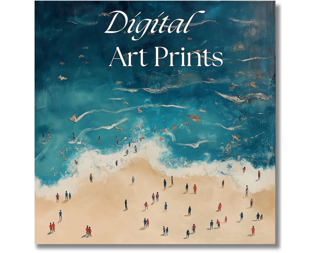 Foamy Aerial Turquoise Waves Sandy Beach People Summer Art Print - Image 2