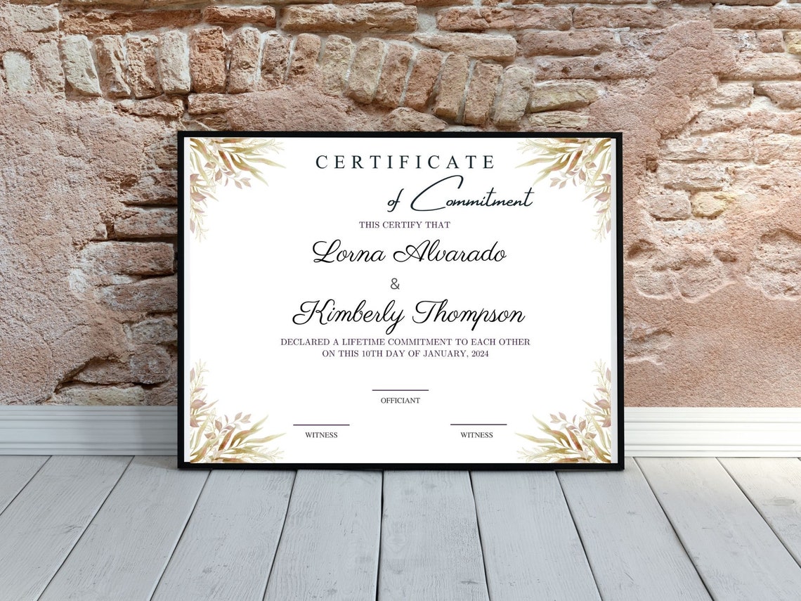 Certificate of Commitment Couple Lifetime Wedding Print Template - Image 2