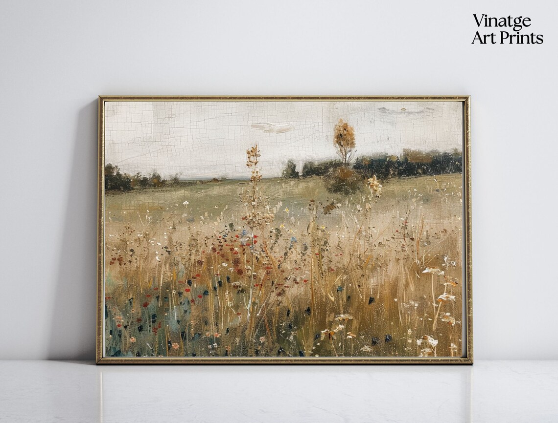 Vintage Wildflower Meadow Countryside Impressionist Art Poster