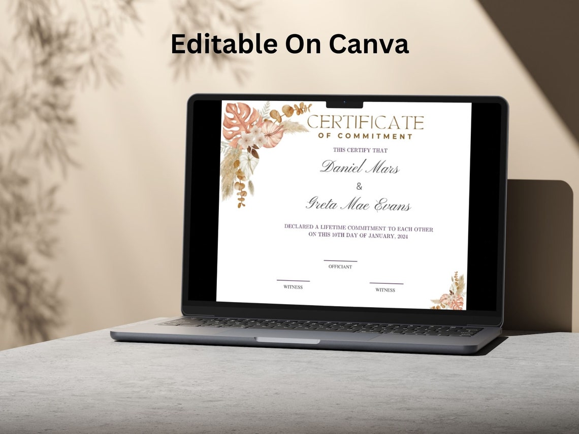 Certificate of Commitment Template Boho Botanical Wedding Print - Image 5