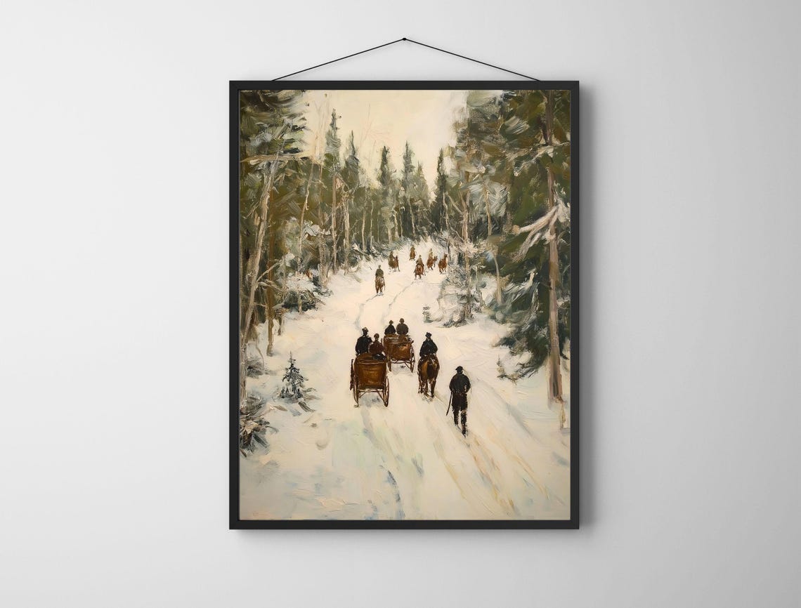 Vintage Nordic Snowy Forest Sleigh Caravan Winter Landscape Poster - Image 6