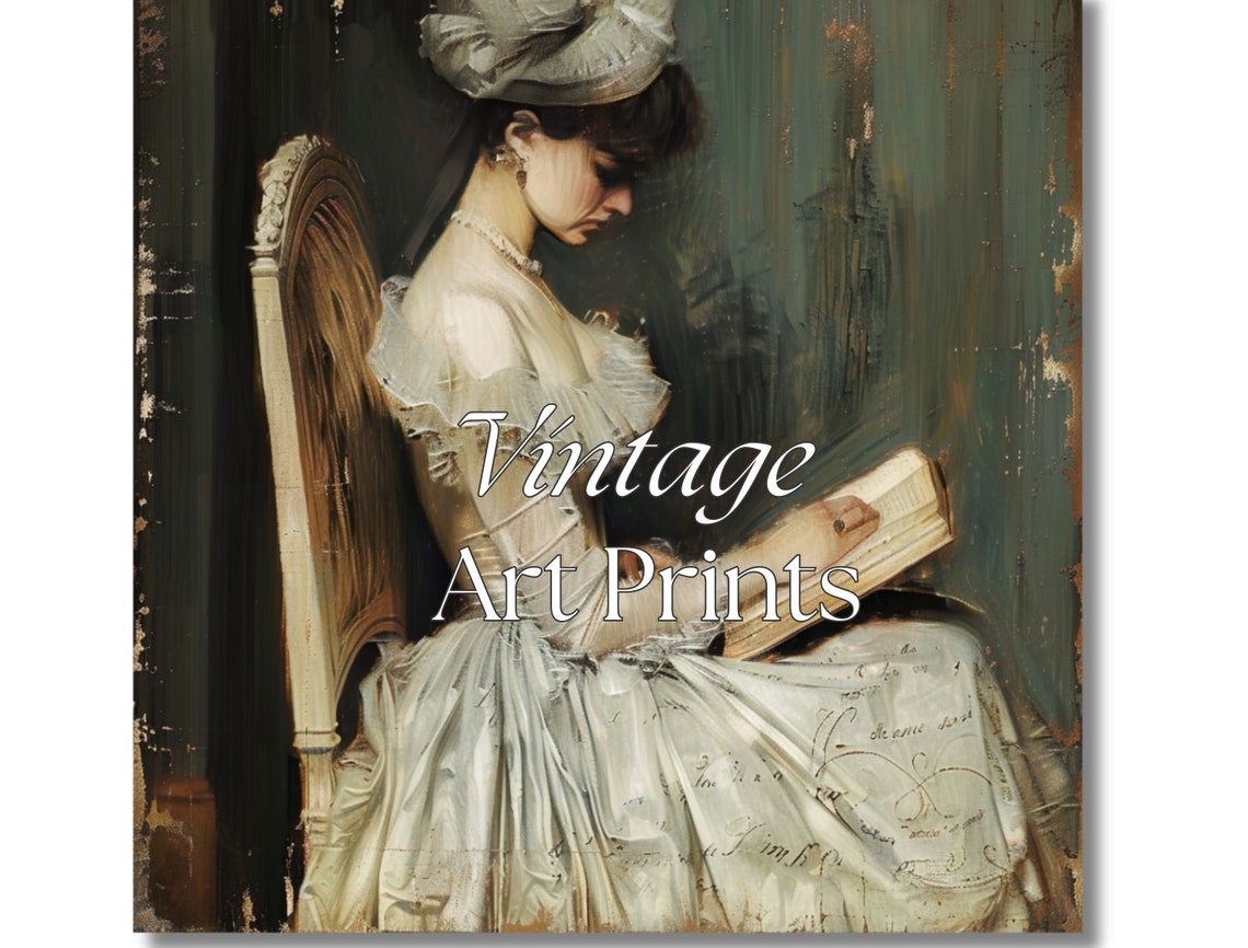 Antique Portrait of Woman Reading Vintage Elegant Lady Oil Poster - Image 6