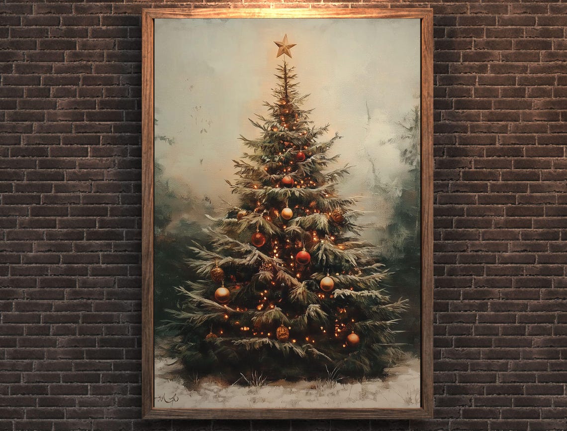 Vintage Christmas Tree Star Topper Snowy Forest Holiday Poster - Image 7