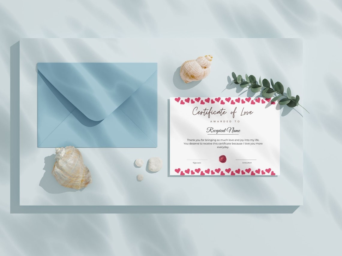 Certificate of Love Gift Award Hearts Border Printable Print - Image 3