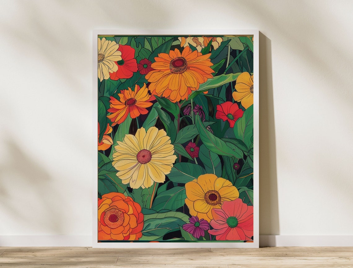 Bold Oversized Zinnia Flowers Modern Botanical Garden Poster - Image 8