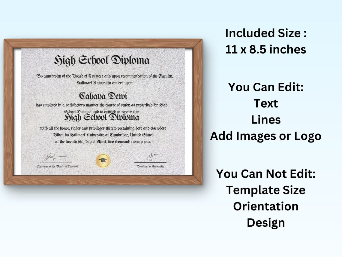 High School Diploma Template Gold Seal Classic Gothic Style Print - Image 5