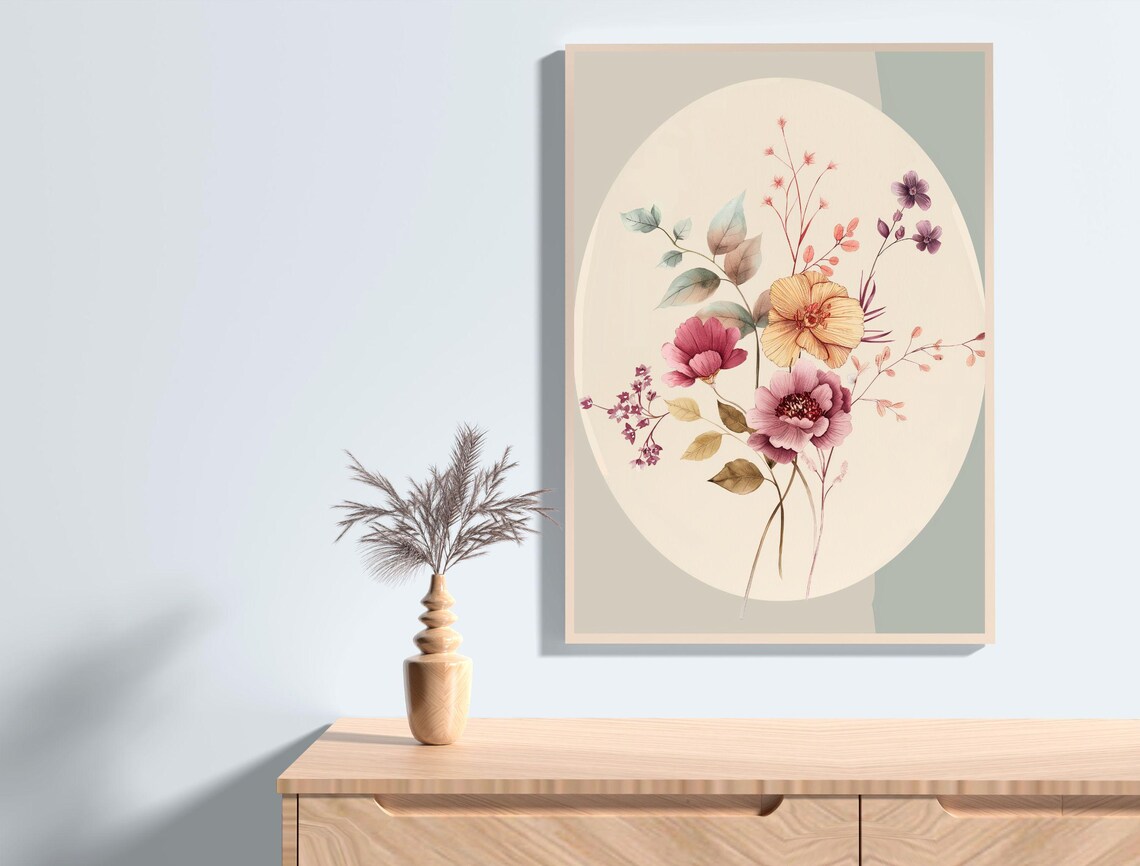 Watercolor Wildflower Bouquet Botanical Oval Sage Green Wall Art - Image 5