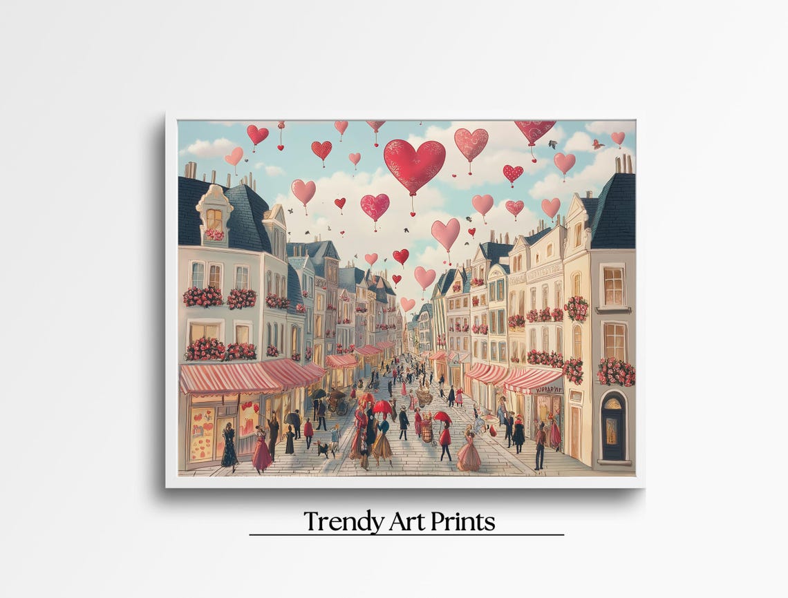 Parisian Street Heart Balloons Romantic City Scene Art Print - Image 7