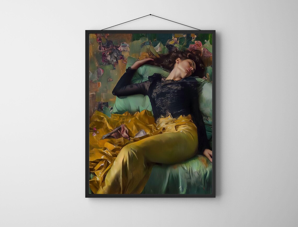 Decadent Young Woman Reclining Moody Vintage Portrait Oil Painting Poster - Image 6