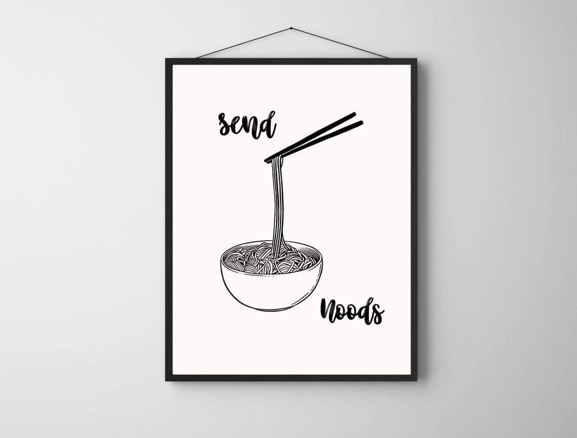 Send Noods Funny Ramen Noodle Bowl Line Art Minimalist Kitchen Poster - Image 8