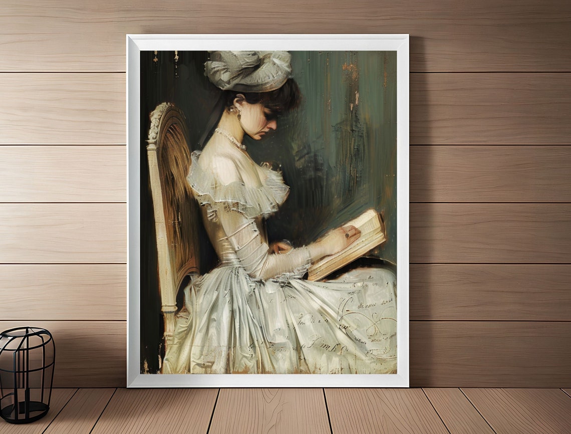 Antique Portrait of Woman Reading Vintage Elegant Lady Oil Poster - Image 7