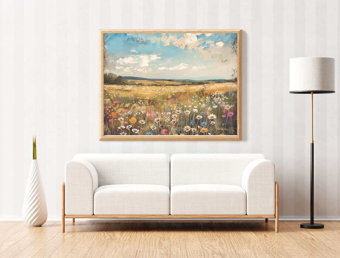 Wildflower Meadow Landscape Oil Painting Summer Field Signed Poster - Image 2