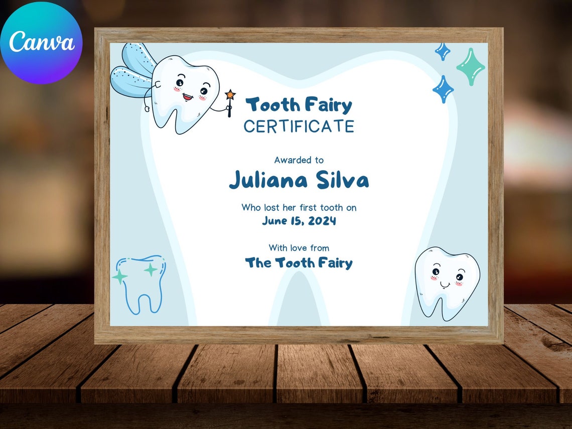 Tooth Fairy Certificate Template Cute First Tooth Keepsake Print