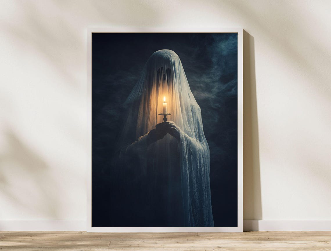 Classic Sheet Ghost Holding Candle Dark Spooky Night Art Print - Image 7