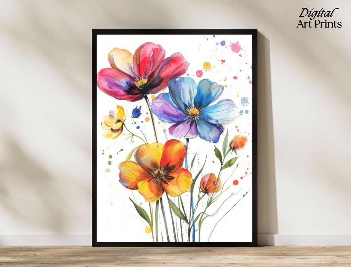 Colorful Watercolor Wildflower Bouquet Bold Floral Painting Poster