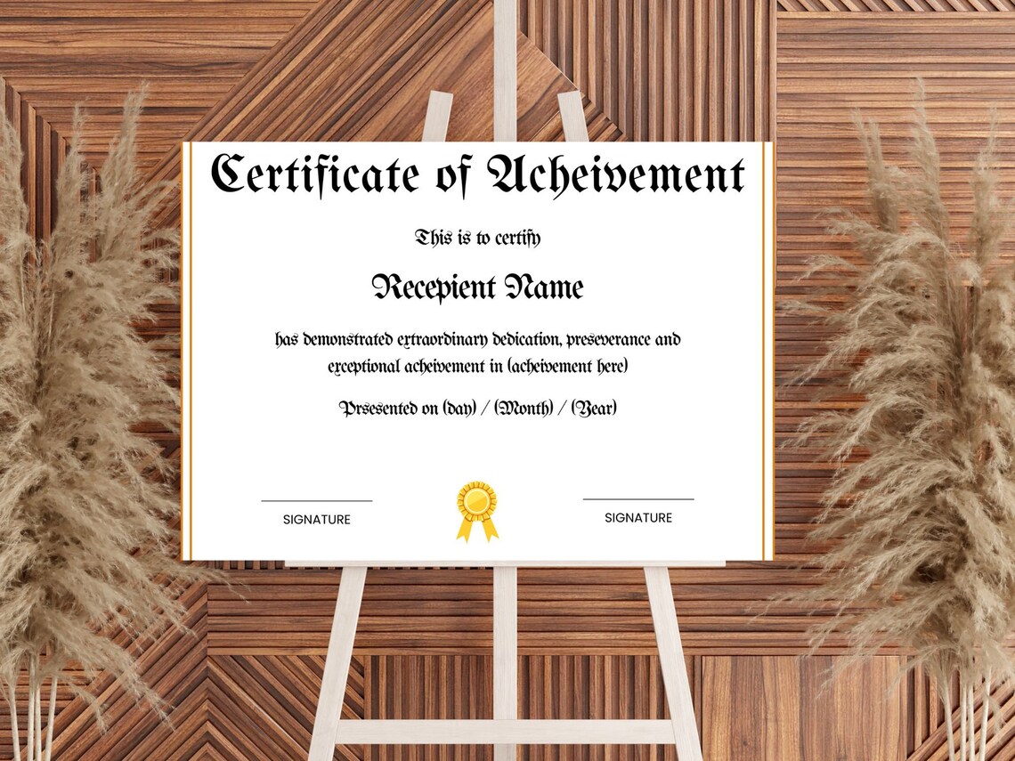 Editable Certificate Of Achievement Template Gold Seal Canva Print - Image 2