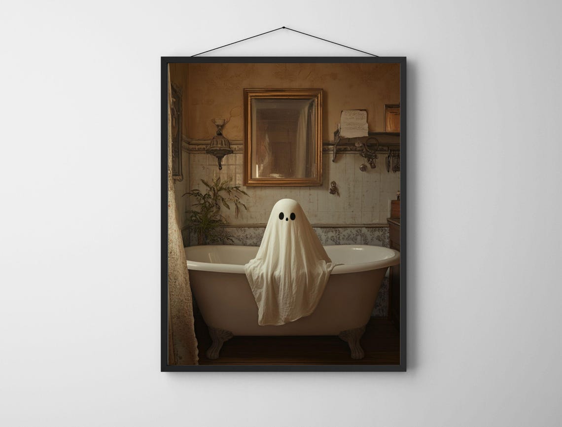 Cute Little Ghost Sitting in a Vintage Clawfoot Bathtub Poster - Image 5