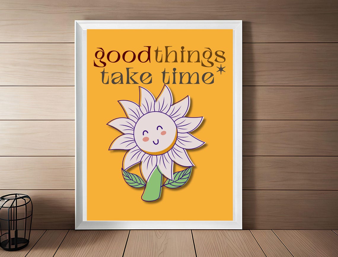 Good Things Take Time Retro Sunflower Quote Typography Poster - Image 3