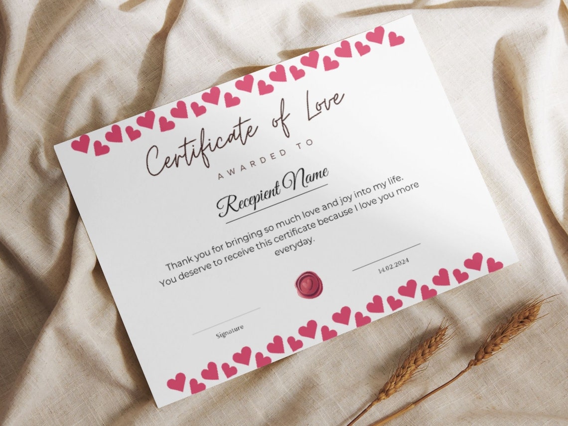 Certificate of Love Gift Award Hearts Border Printable Print - Image 8