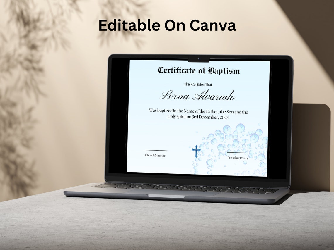 Baptism Certificate Template Blue Cross Watercolor Keepsake Print - Image 4