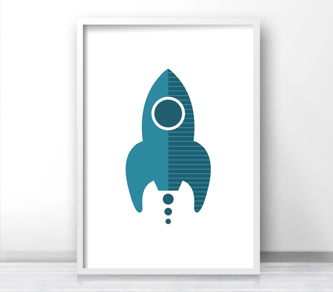 Rocket Ship Nursery Art, Outer Space Boys Room Art Print - Image 3