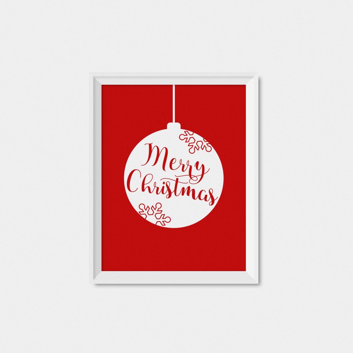 Merry Christmas Red Bauble Ornament White Script Holiday Wall Print - Image 2