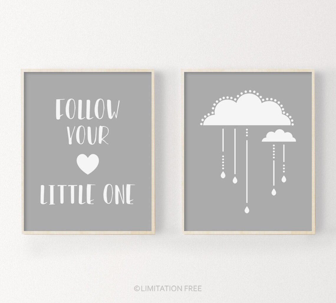 Cloud Nursery Art Print Set, Gray Nursery Decor