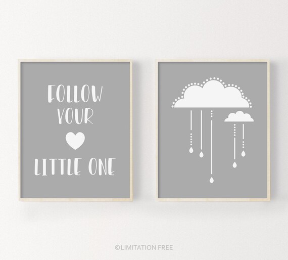 Cloud Nursery Art Print Set, Gray Nursery Decor