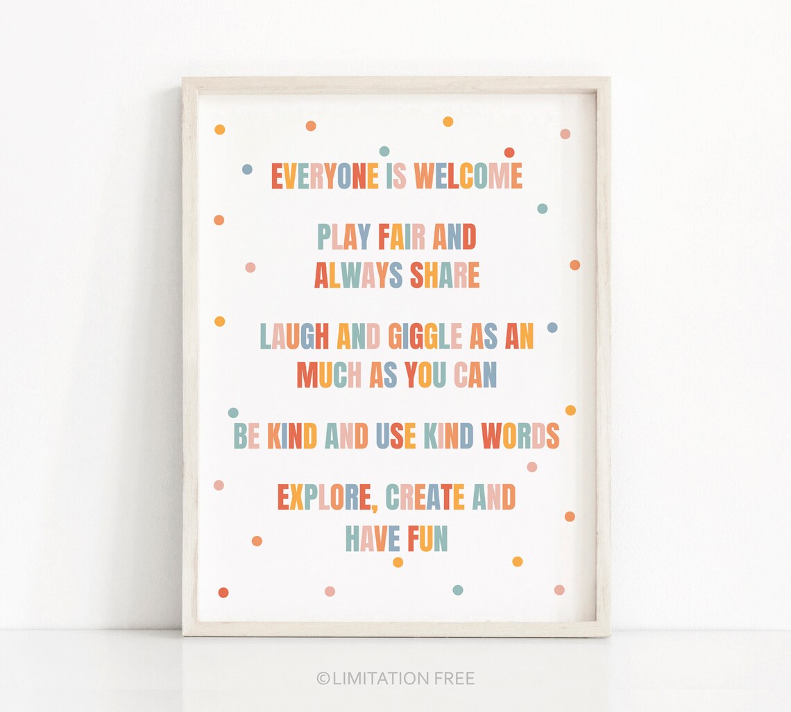 Playroom Rules Sign Colorful Kids Wall Art Nursery Room Print