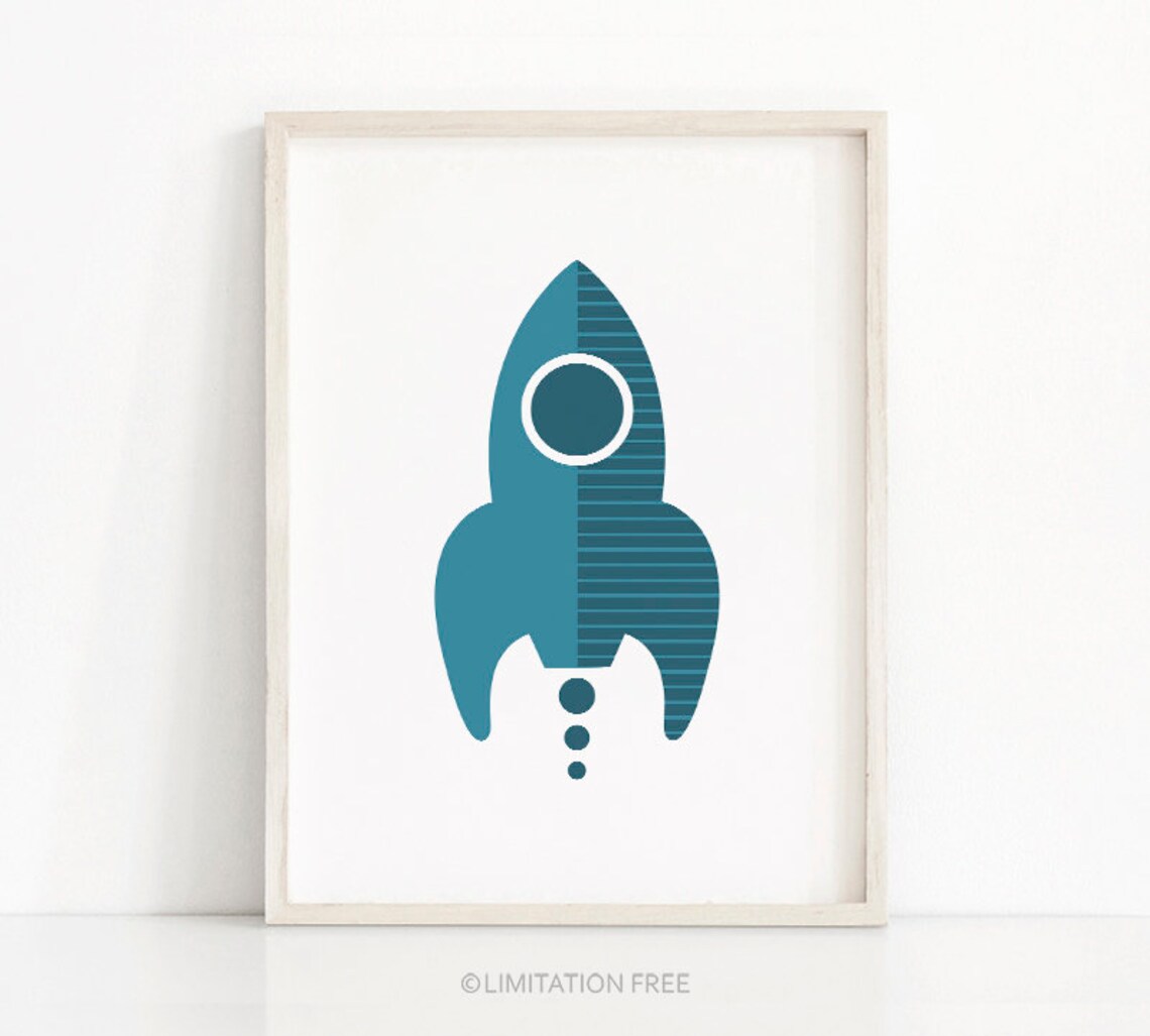 Rocket Ship Nursery Art, Outer Space Boys Room Art Print