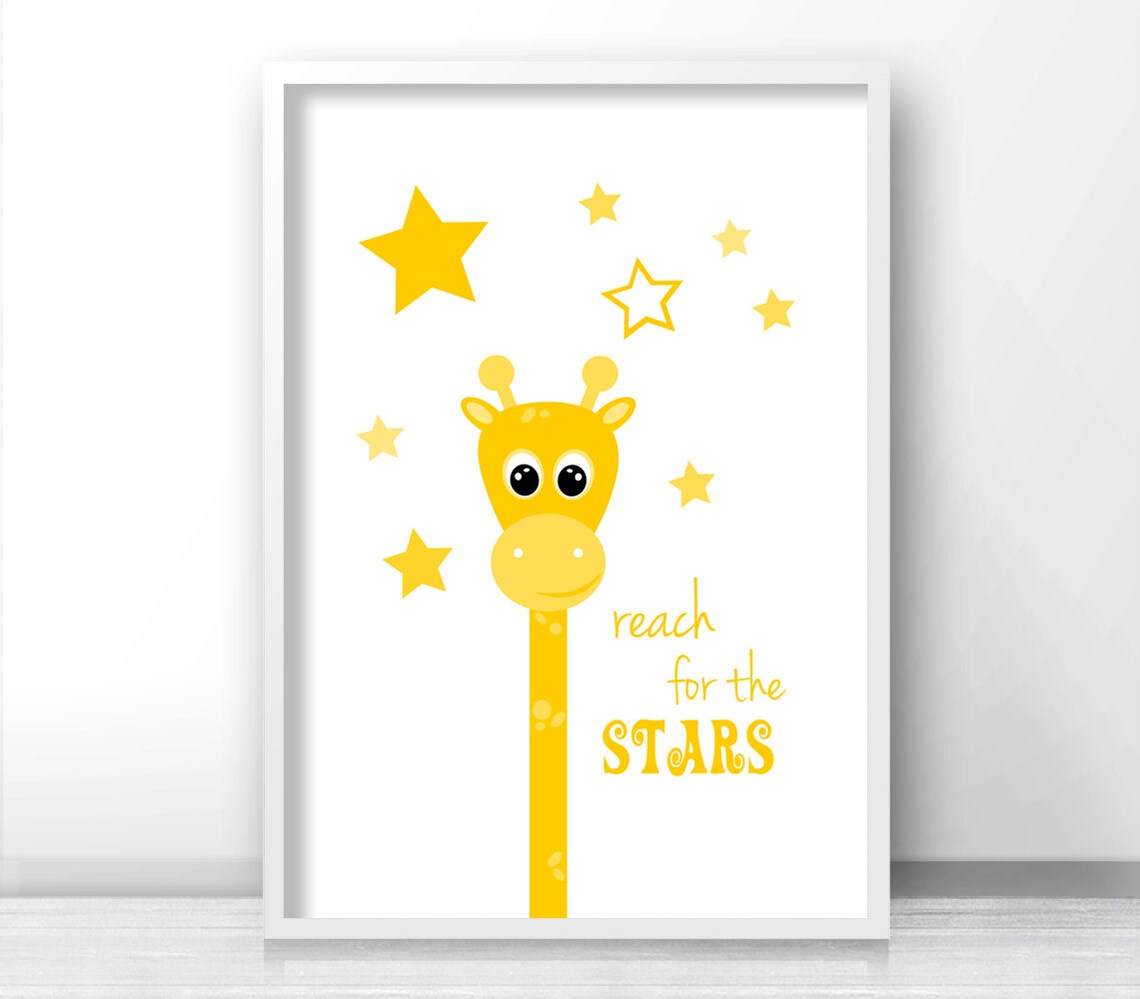 Yellow Giraffe Nursery Stars Art Print, Kids Room - Image 3