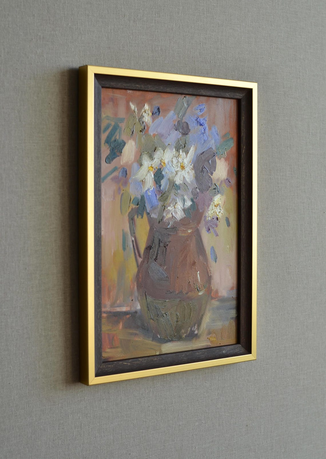 Wildflowers Brown Pitcher Impressionist Floral Bouquet Framed Print - Image 3