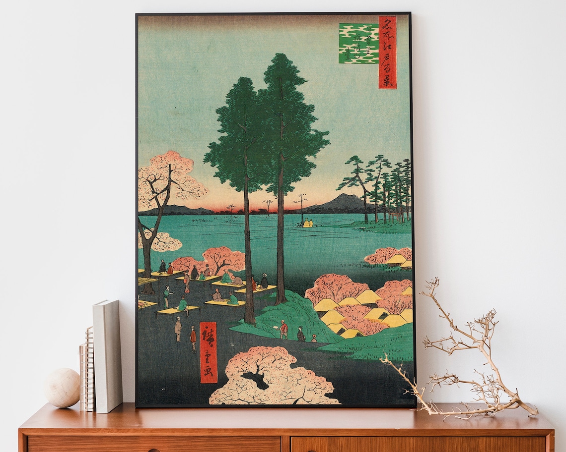 Hiroshige Cherry Blossom Riverside Edo Japanese Woodblock Art Poster