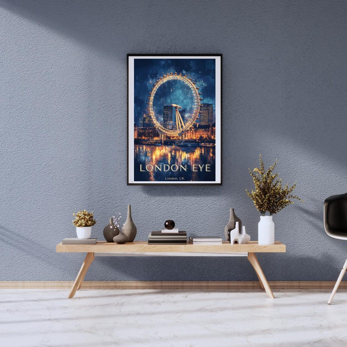Vintage London Eye London Night View Thames Lights Scene Poster - Image 2