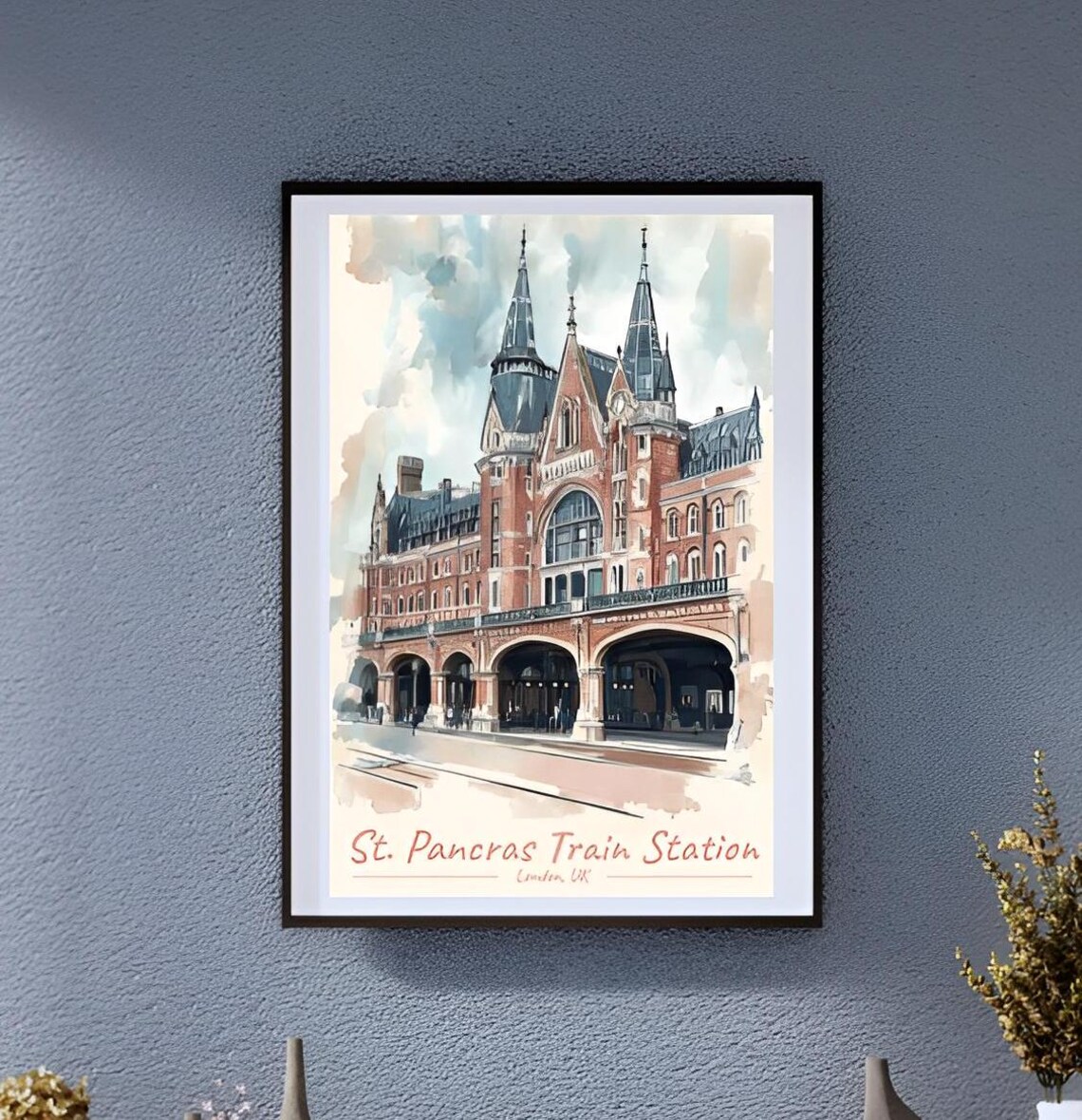 St Pancras Train Station Vintage London Poster