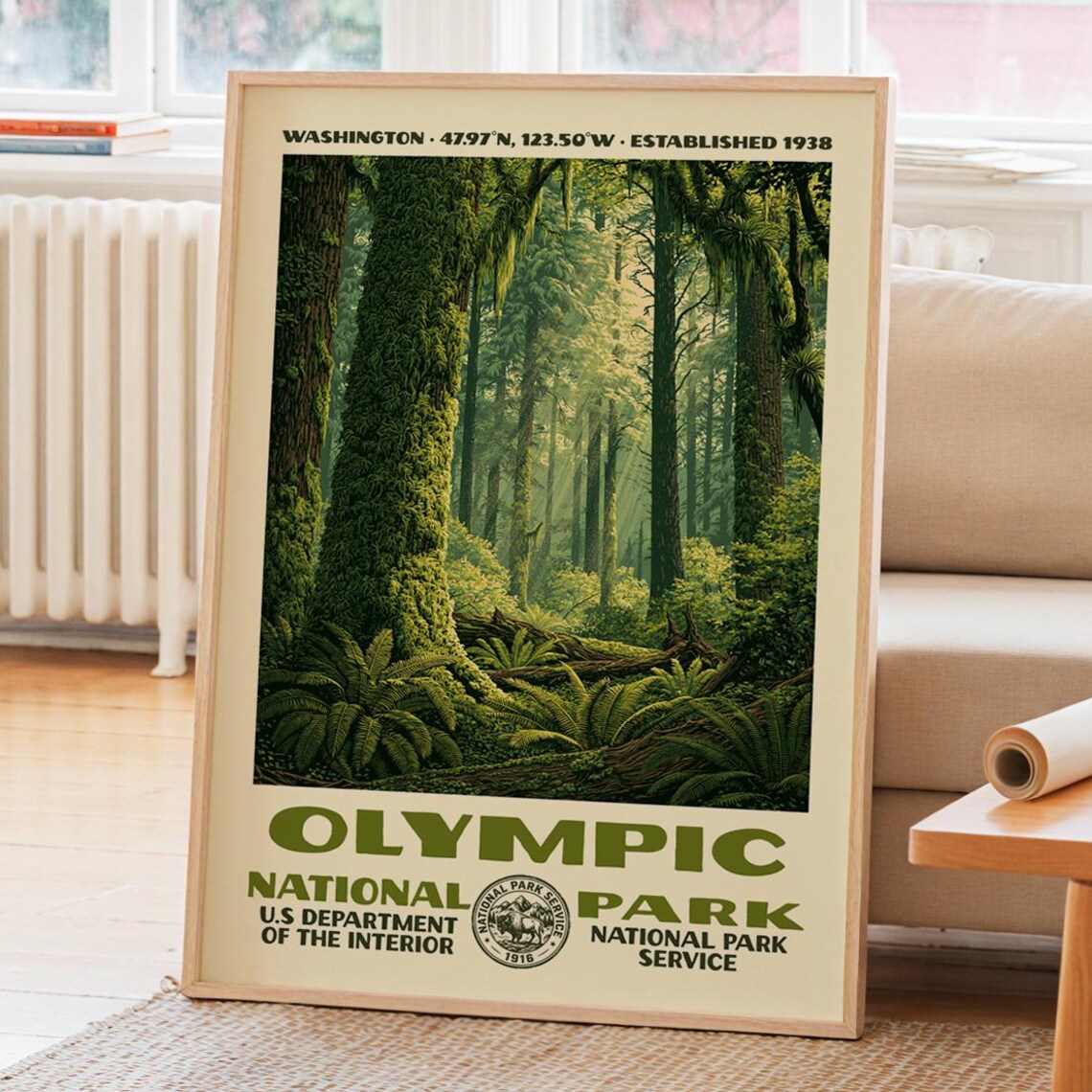 Olympic National Park Washington Rainforest Vintage WPA Travel Poster