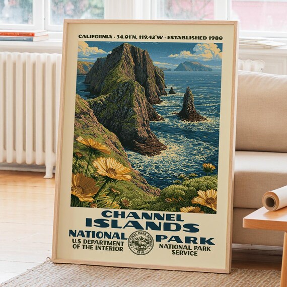 Channel Islands National Park Sea Cliffs Wildflowers Travel Poster
