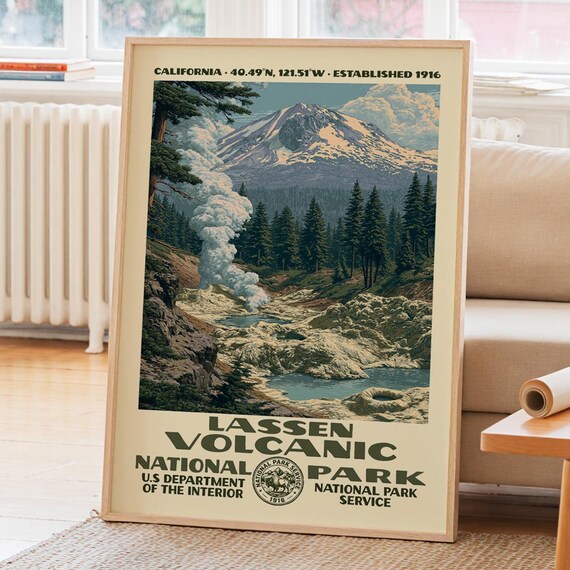 Lassen Volcanic National Park California Peak Steam Art Poster