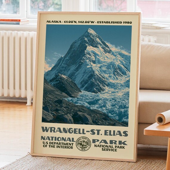 Wrangell St Elias National Park Alaska Glacier Peak Art Poster