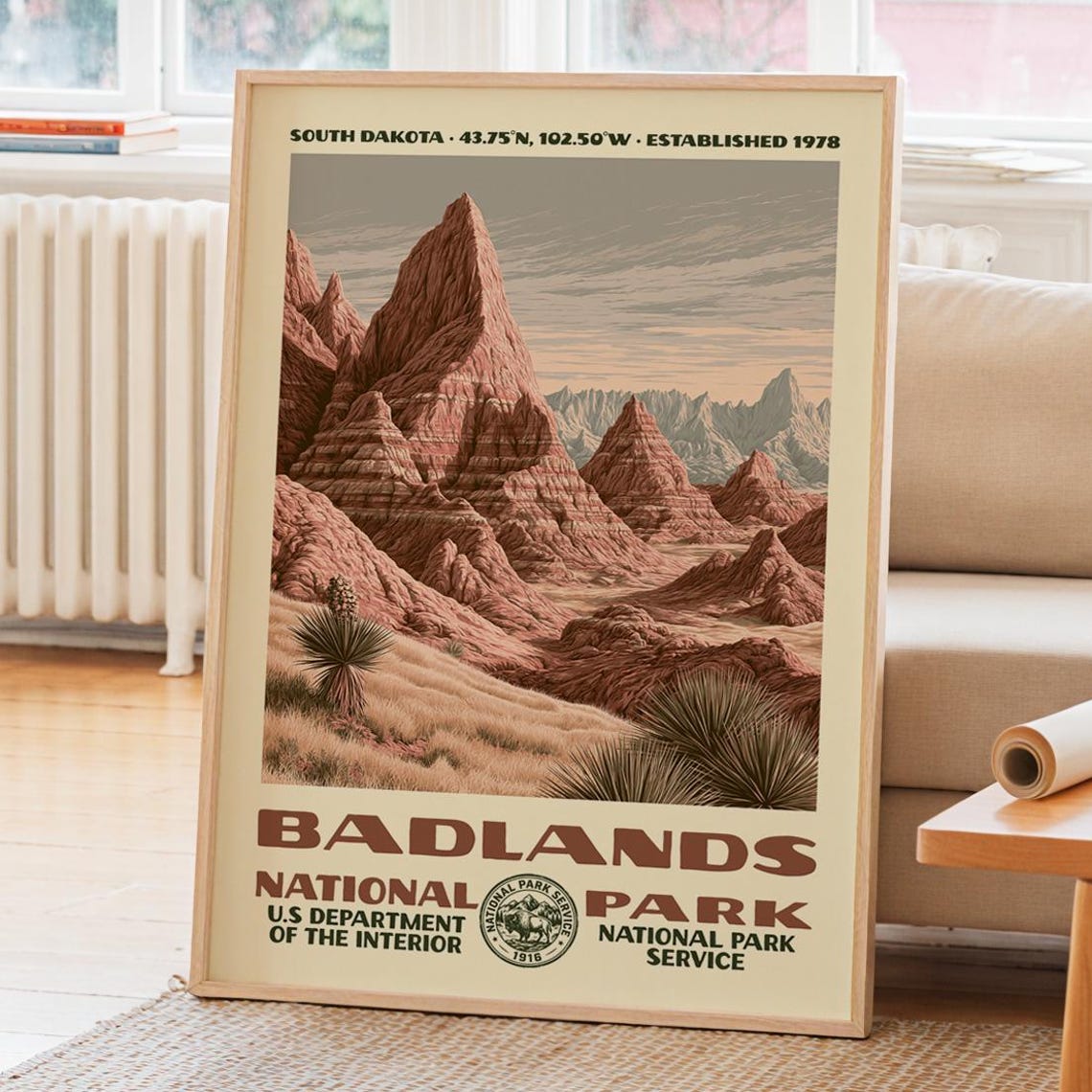 Badlands National Park South Dakota Peaks Vintage Travel Style Poster