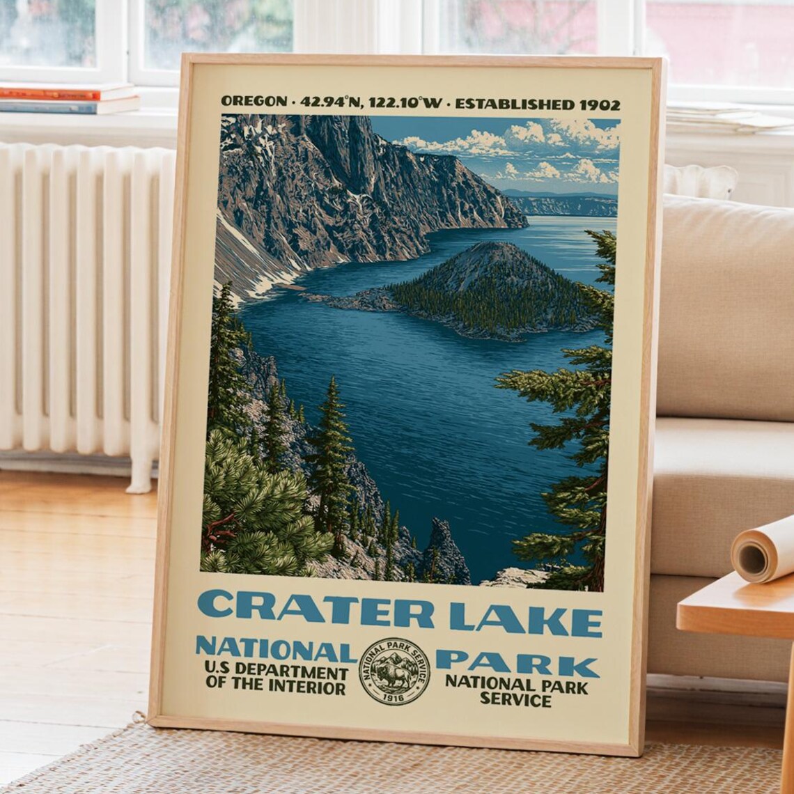 Crater Lake National Park Vintage WPA Poster, Travel Poster