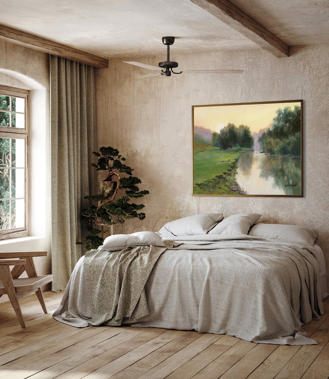 Vintage Calm River Landscape Art Print - Image 3