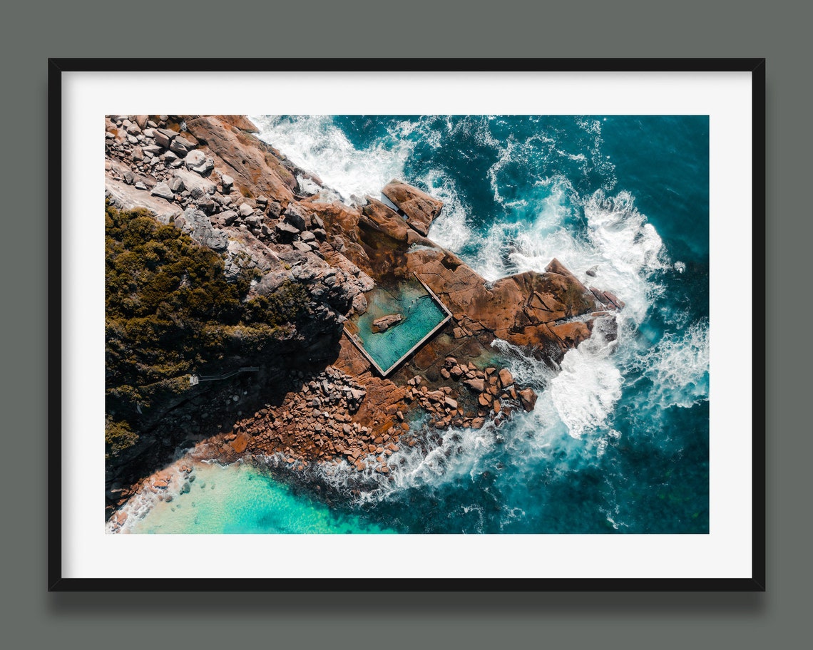 North Curl Curl Rock Pool Waves Aerial Ocean View Photography Poster