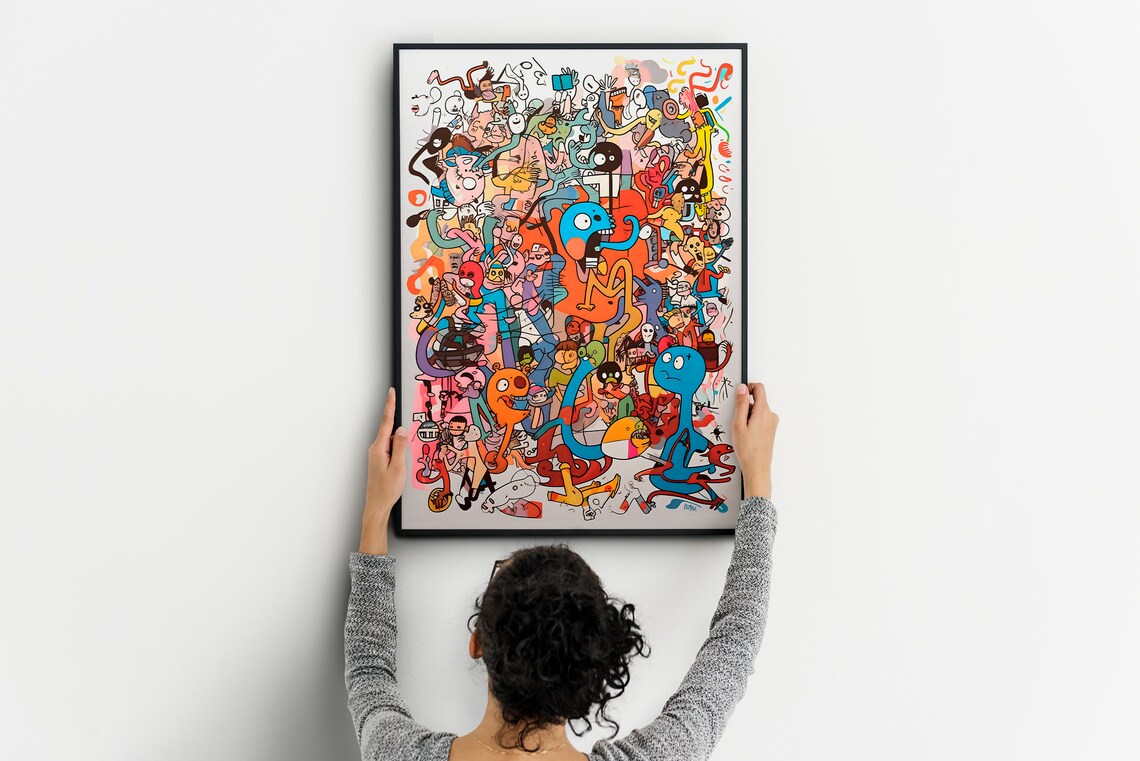 Colorful Cartoon Doodle Monster Collage Fun Street Art Style Poster - Image 6
