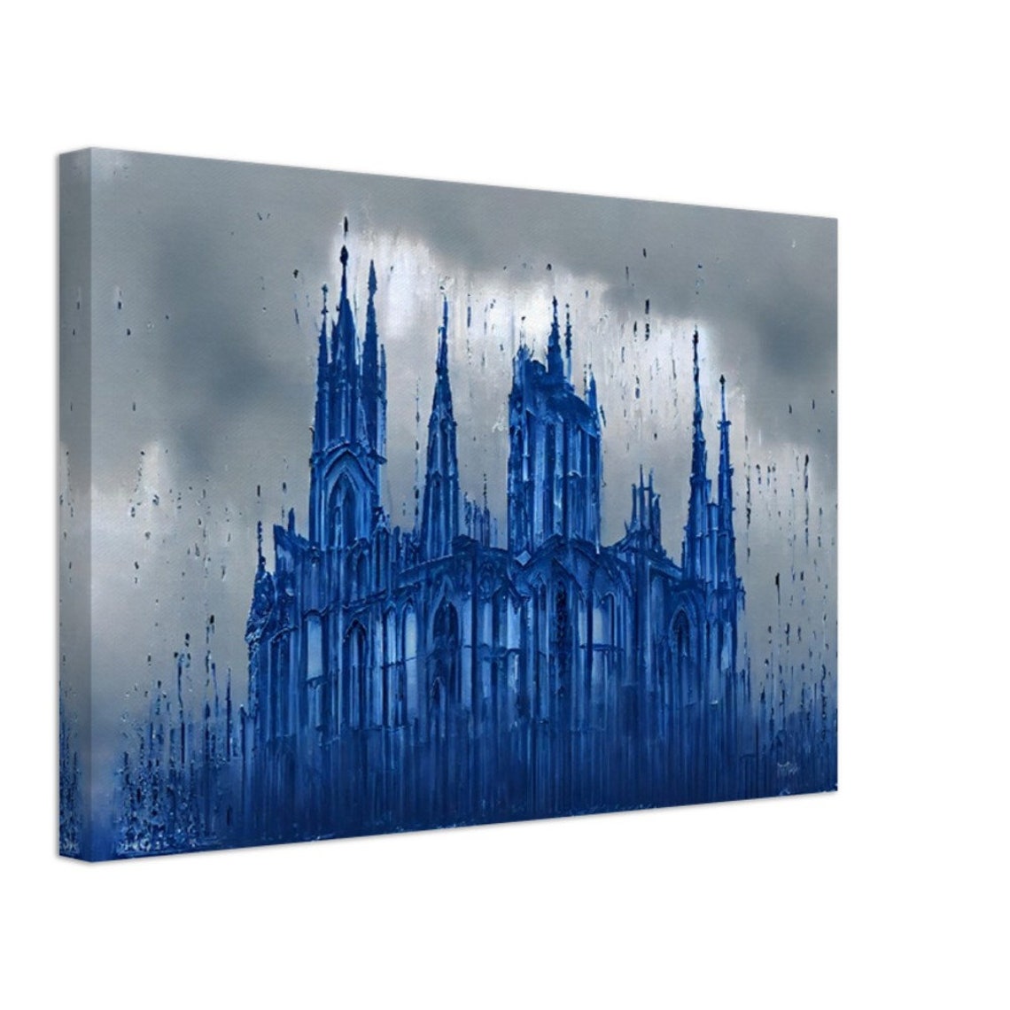 Gothic Cathedral in Blue Rain Stormy Architecture Art Poster - Image 4