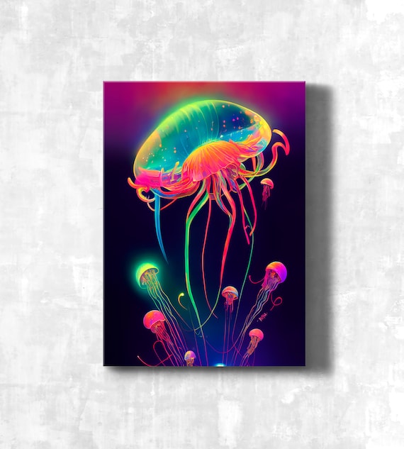 Unique Colorful Jellyfish Wall Art For Decoration Neon Ocean Life Animal Poster