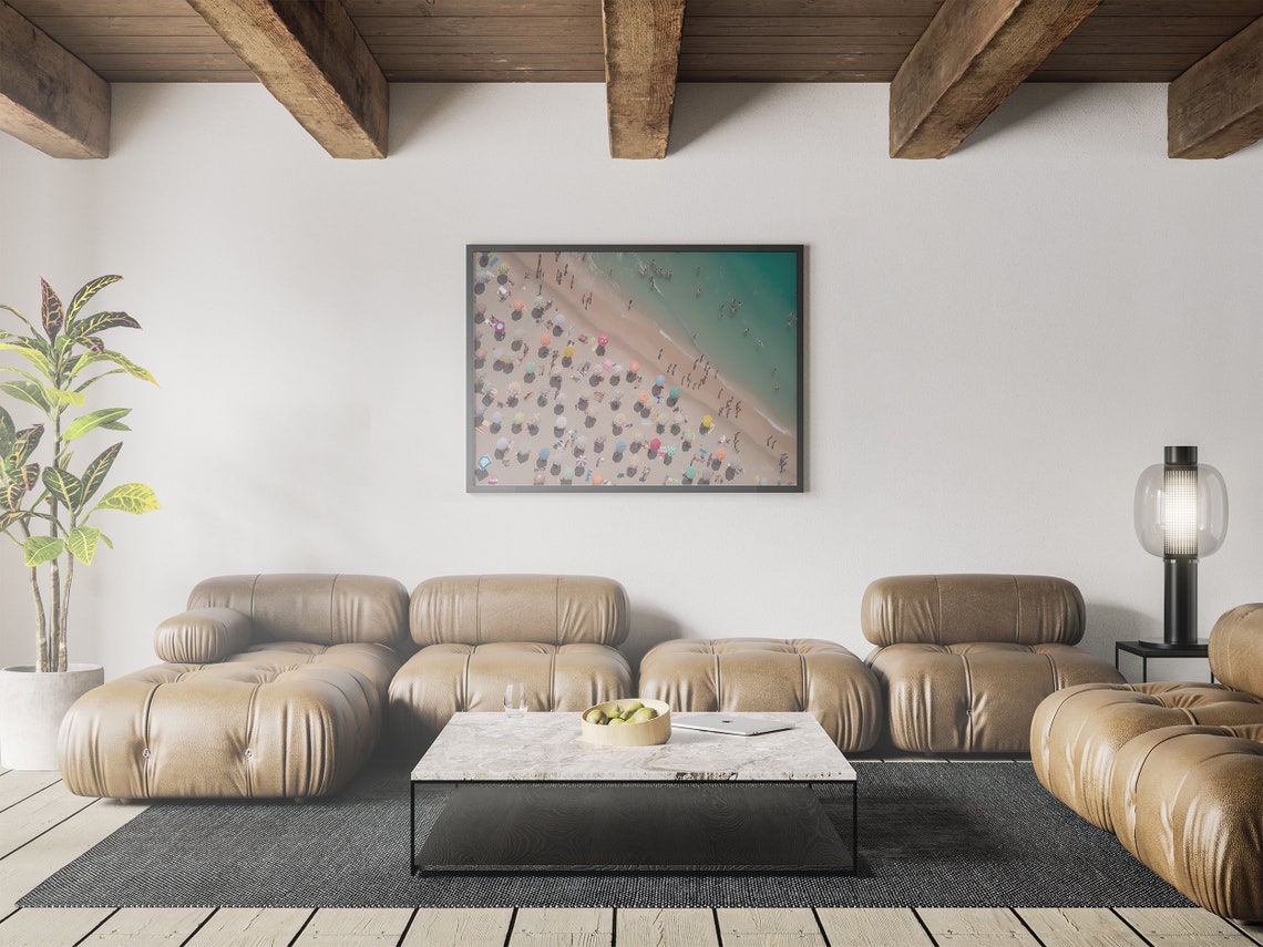 Aerial Beach Umbrella Crowd Turquoise Sea Summer Drone View Poster - Image 6